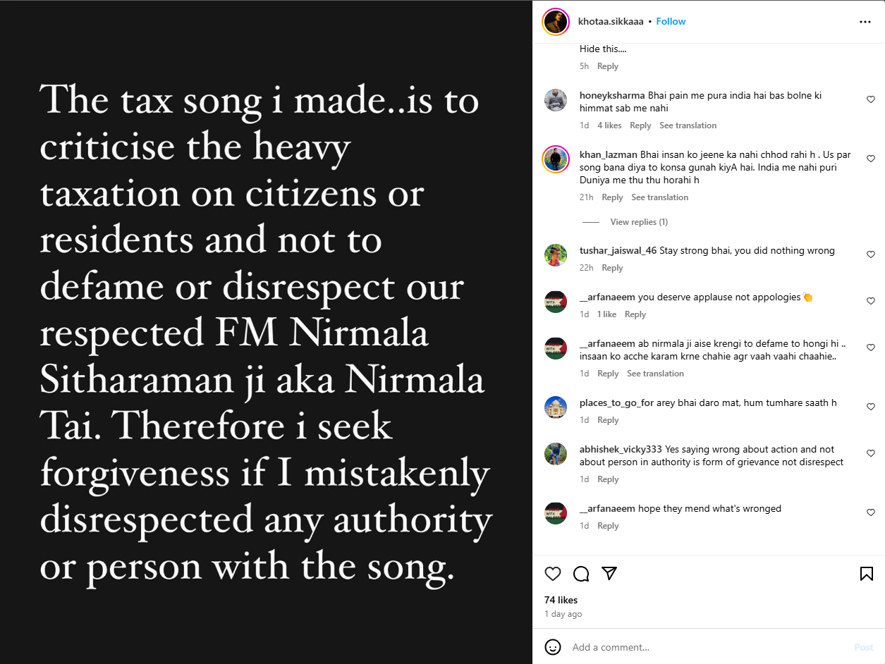 Tax Lagado By Khota Sikka Instagram Post